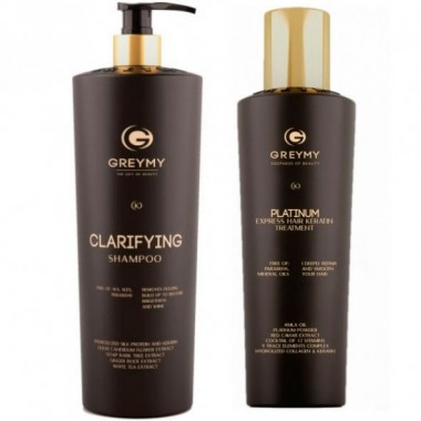 GREYMY Platinum Express Hair KERATIN TREATMENT + GREYMY Clarifying SHAMPOO - Восстанавливающий крем для волос + Очищающий шампунь 500 - 800мл