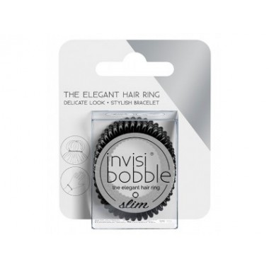 Invisibobble SLIM True Black - Резинка-браслет для волос с подвесом, цвет Черный 3шт