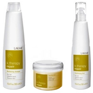LAKME k.therapy Repair Pack - Набор для восстановления сухих волос (Шампунь, Кондиц.флюид, Маска) 300 + 300 + 250мл